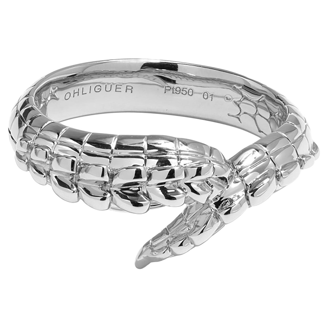 Im Angebot: Der Albino Krokodil Spiralring aus Platin ()