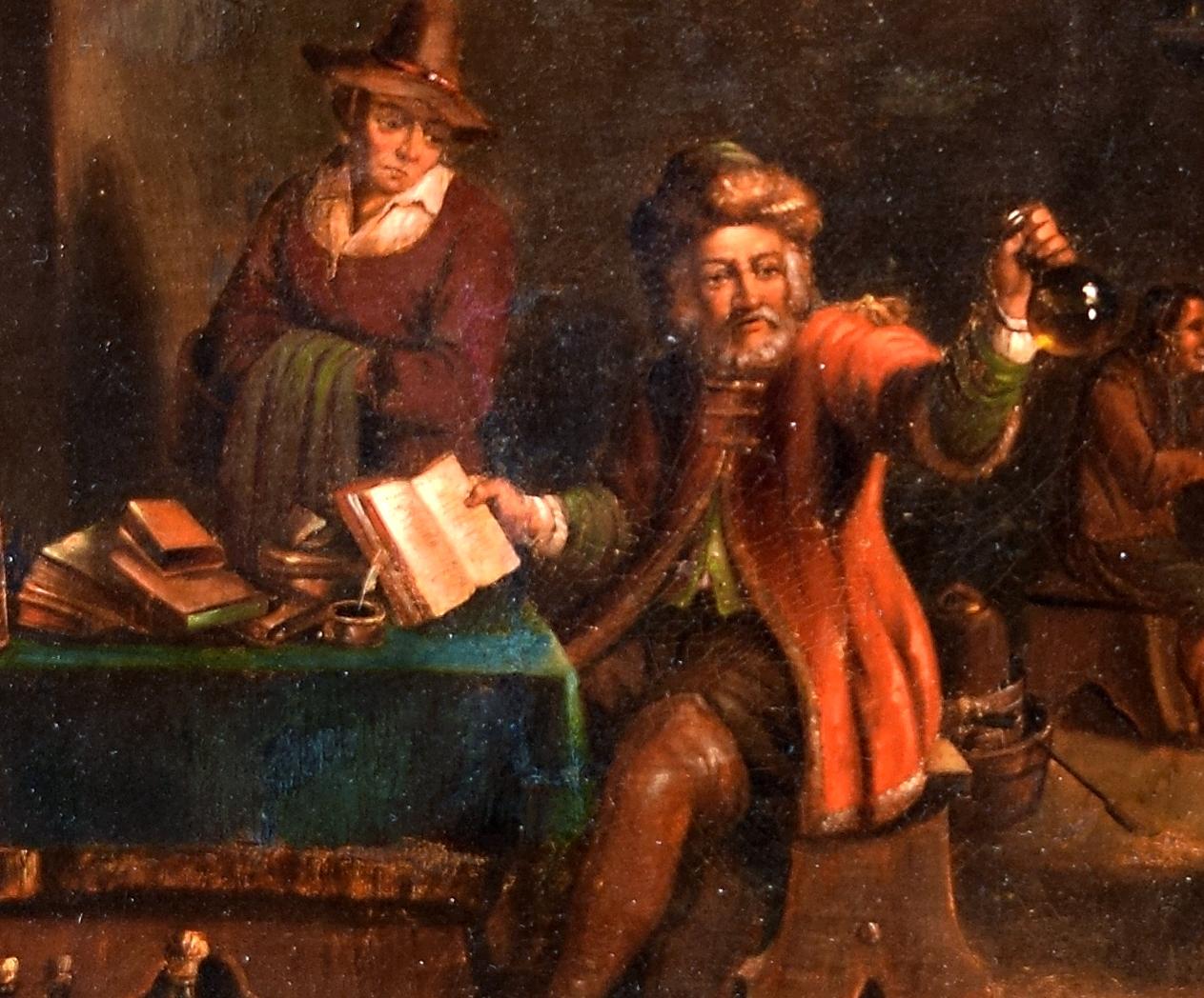 Alchemist, Oil on Canvas, Flemish School, 18th Century In Fair Condition In Madrid, ES