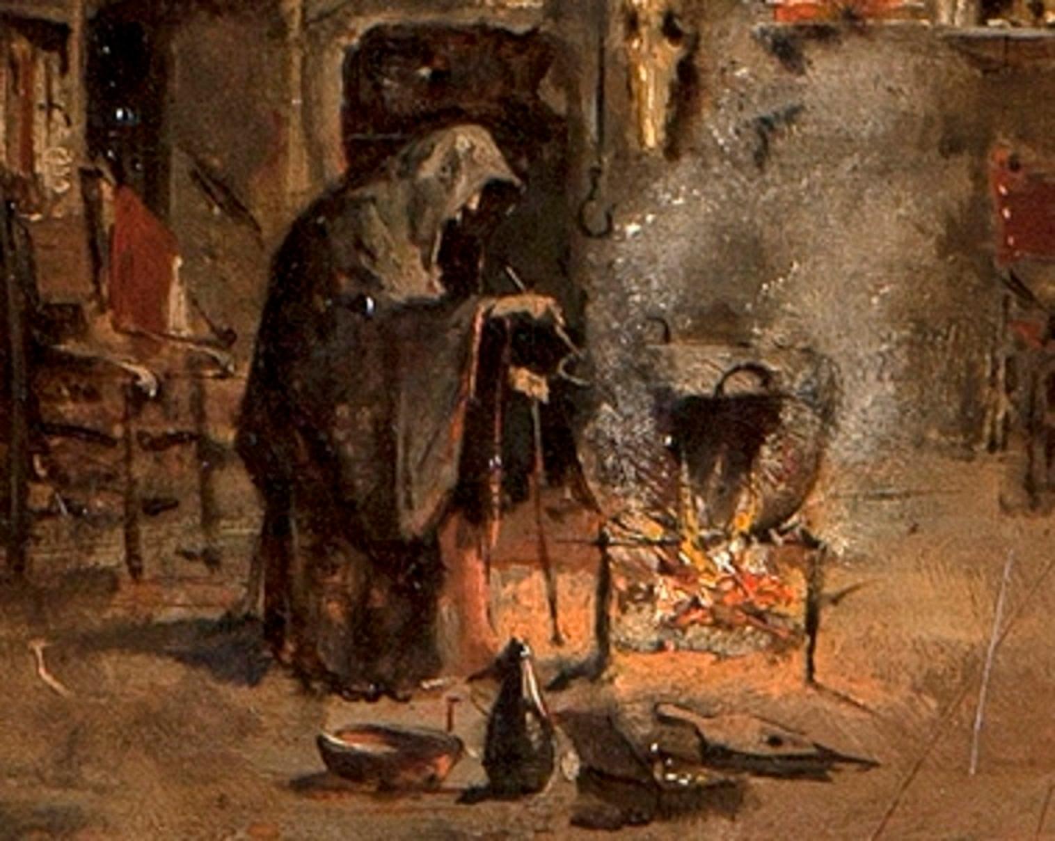 Spanish The Alchemist. Oil on panel. Follower of LUCAS VELÁZQUEZ, Eugenio.