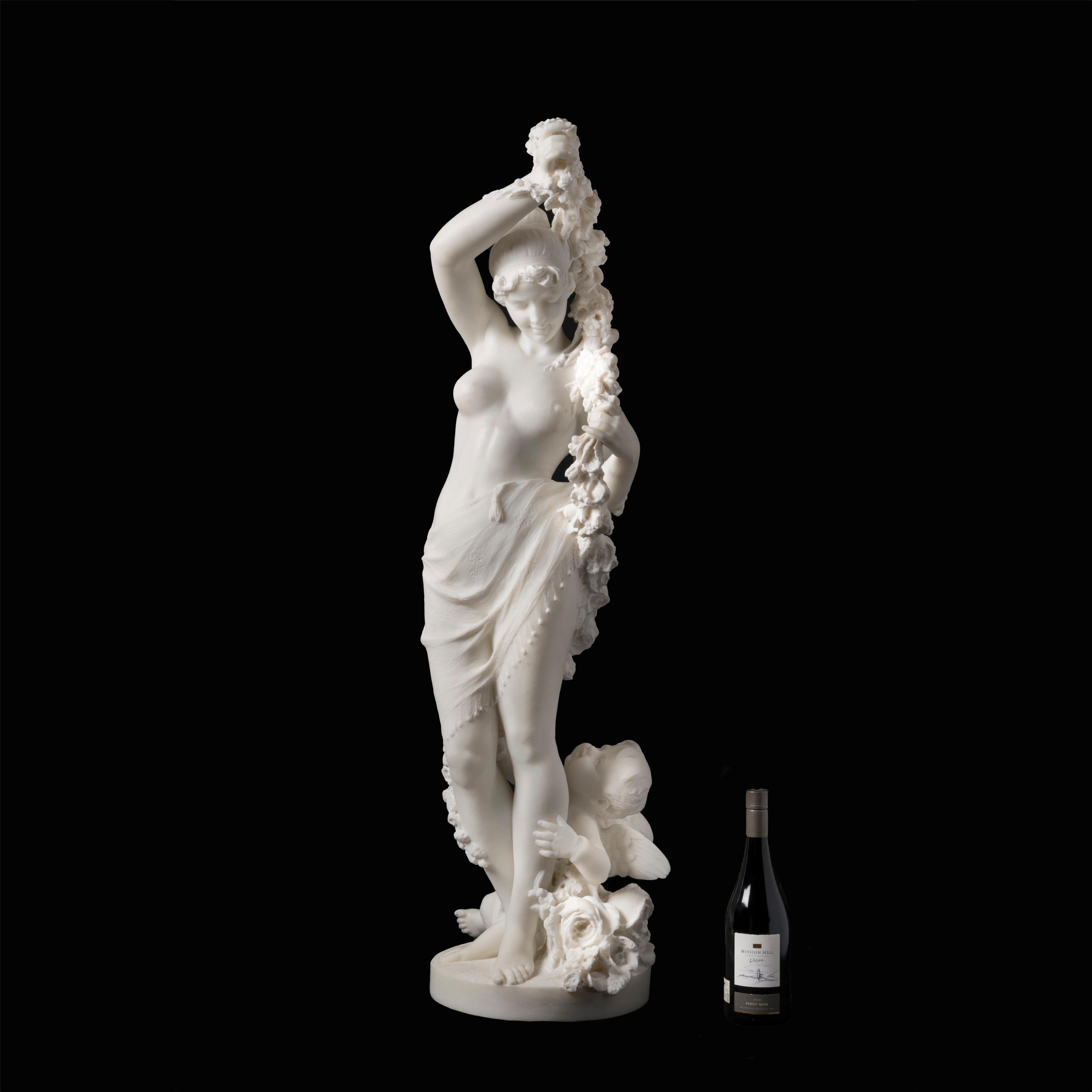 Hand-Carved The 'Allegory of Spring' 19th Century Italian Marble Sculpture For Sale