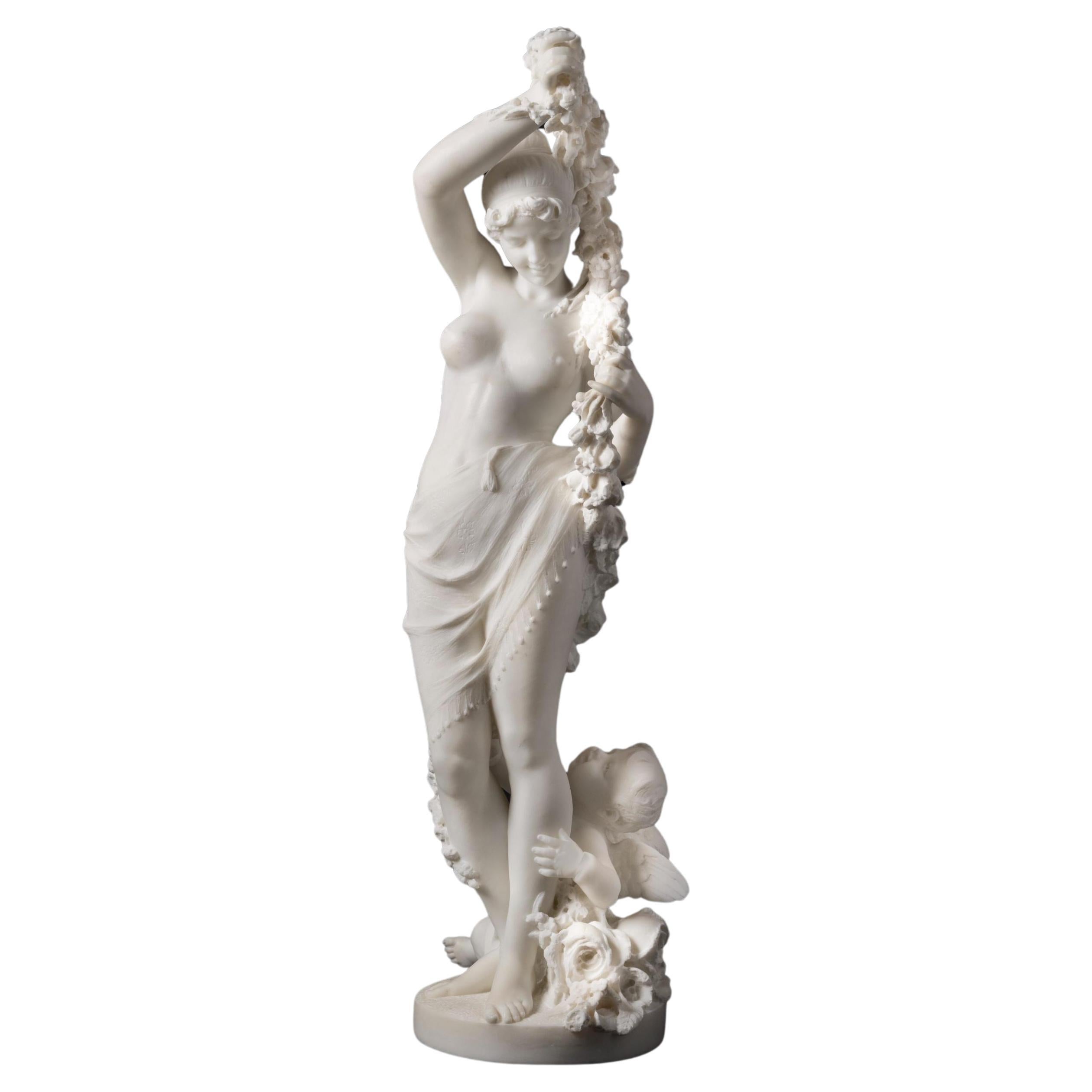 Sculpture italienne en marbre du 19ème siècle « Allégorie du printemps »