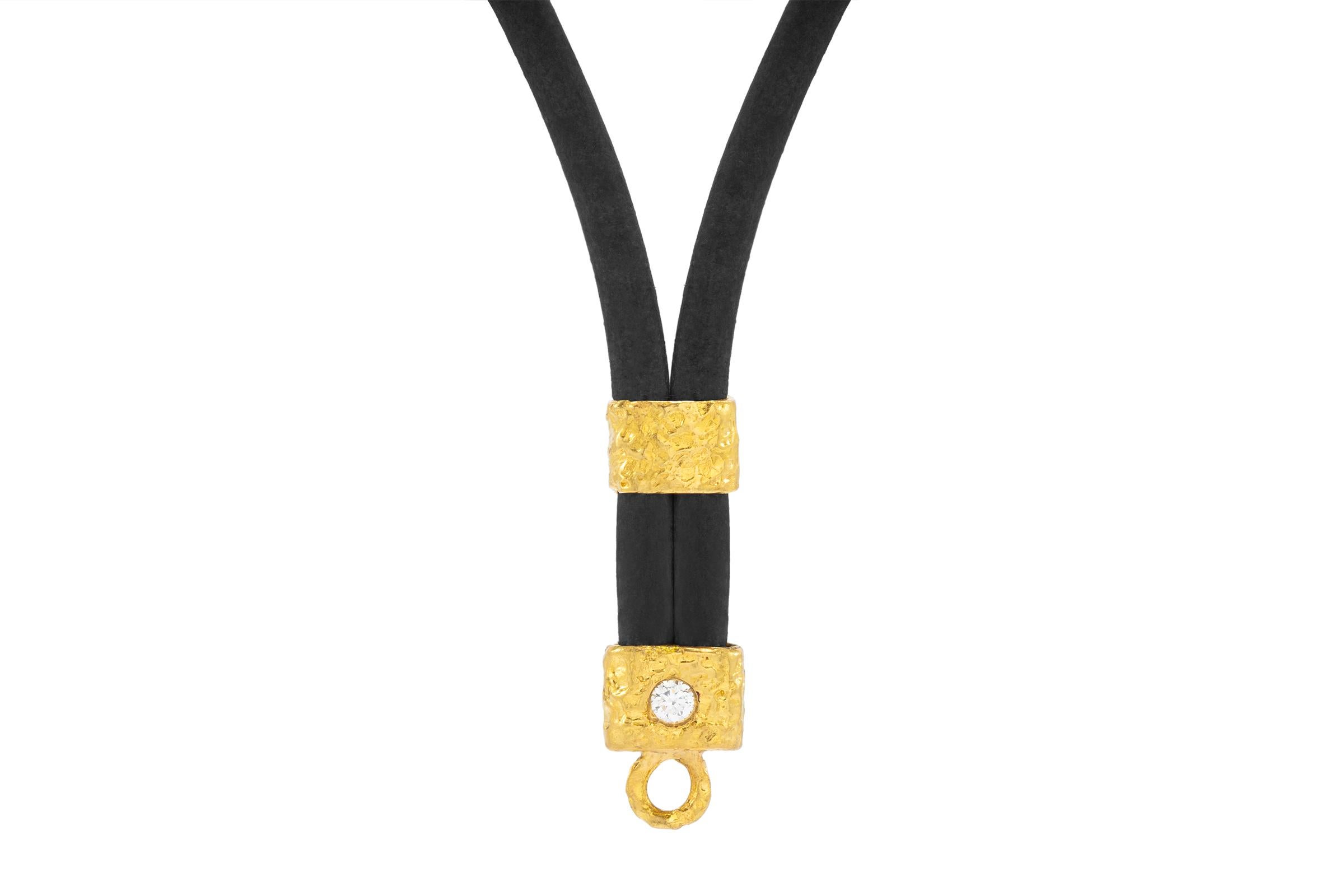 Artisan Allegra Leather and 22k Gold Necklace in Black, by Tagili For Sale