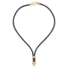 Allegra Leather and 22k Gold Necklace in Blue, by Tagilij