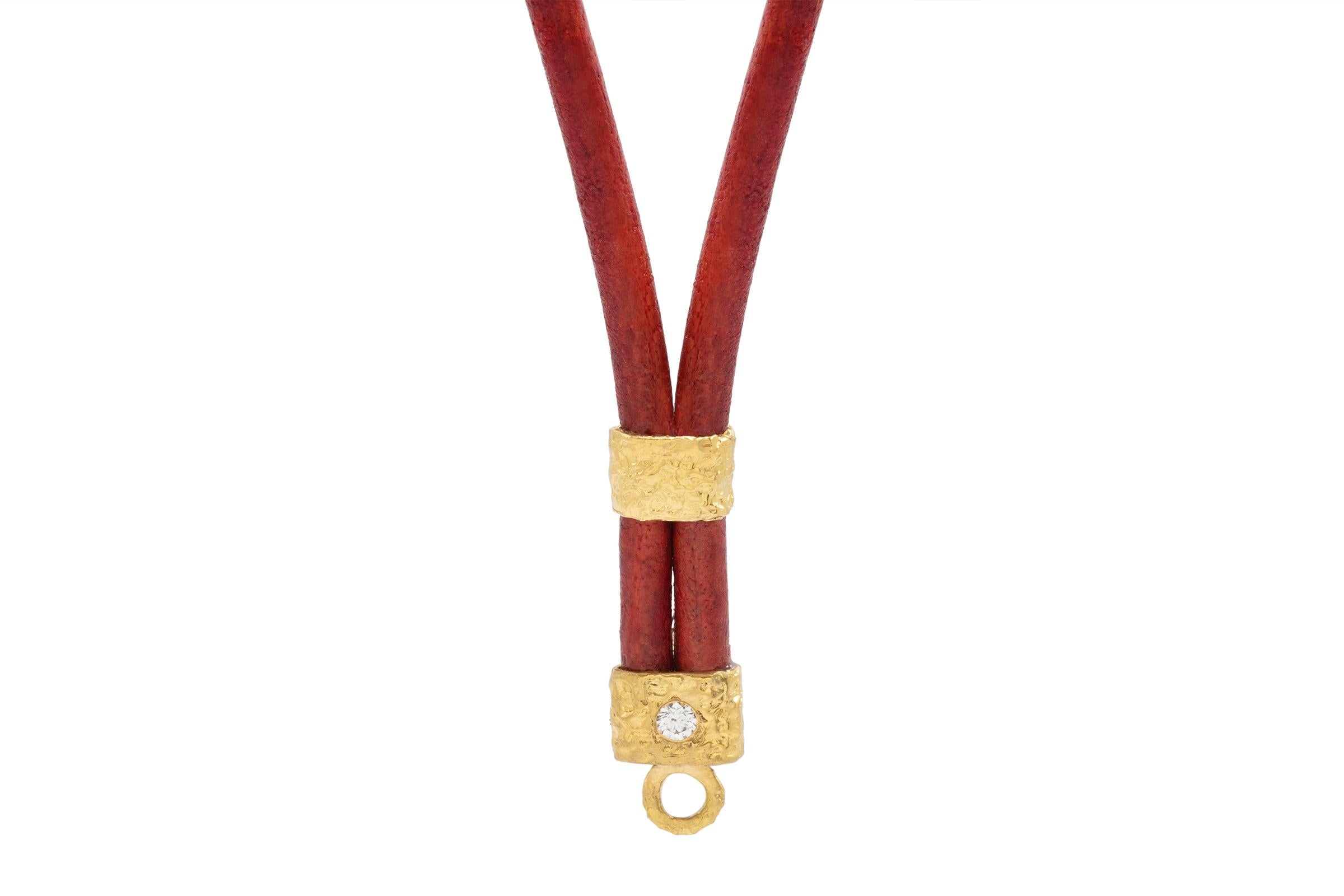 Artisan The Allegra Leather and 22k Gold Necklace in Red, by Tagili For Sale