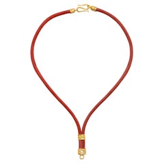 The Allegra Leather and 22k Gold Necklace in Red, by Tagili