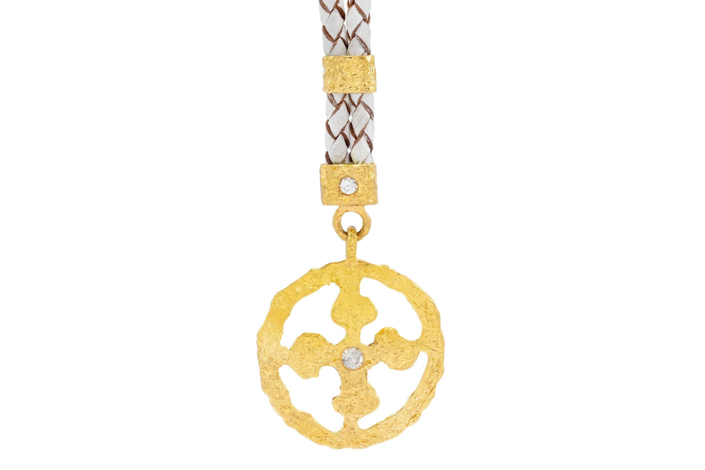 Wear our beautiful Allegra Leather necklaces with any of our specially made pendants from our Allegra Collection, for a casual yet sophisticated look. Our leather necklaces are unique as they incorporate handmade 22k gold accents throughout, feature