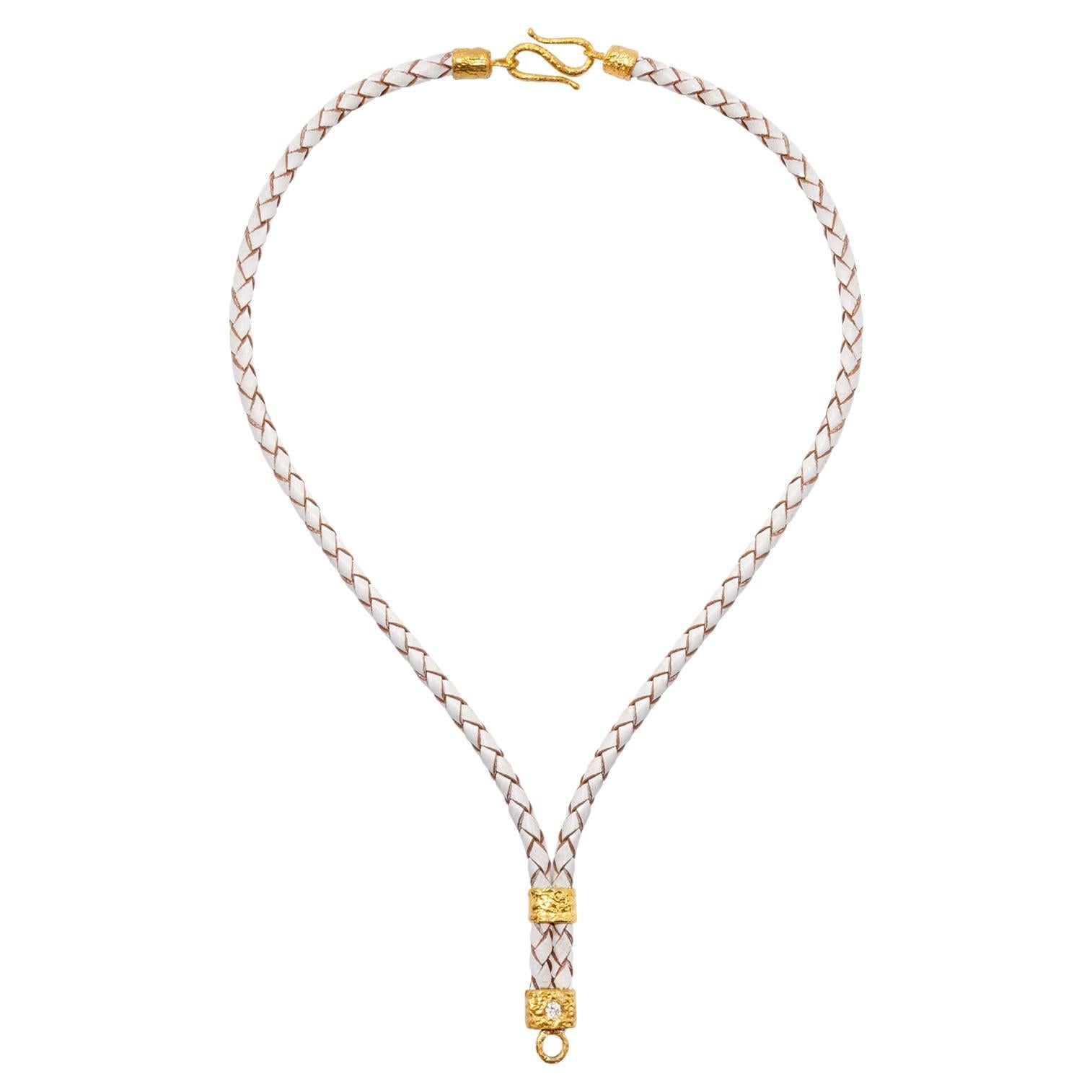 The Allegra Leather and 22k Gold Necklace in White, by Tagili