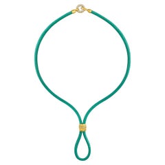 The Allegra Leather and 22k Gold Necklace Slider in Emerald Green, by Lisa Leone