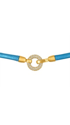 The Allegra Leather and 22k Gold Necklace Slider in Turquoise, by Lisa Leone