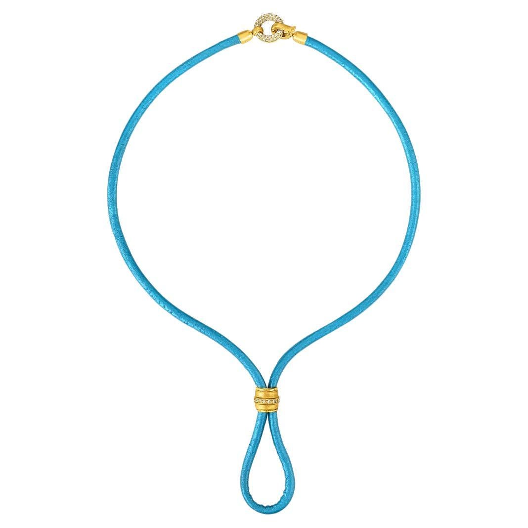 The Allegra Leather and 22k Gold Necklace Slider in Turquoise, by Lisa Leone
