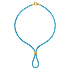 The Allegra Leather and 22k Gold Necklace Slider in Turquoise, by Lisa Leone