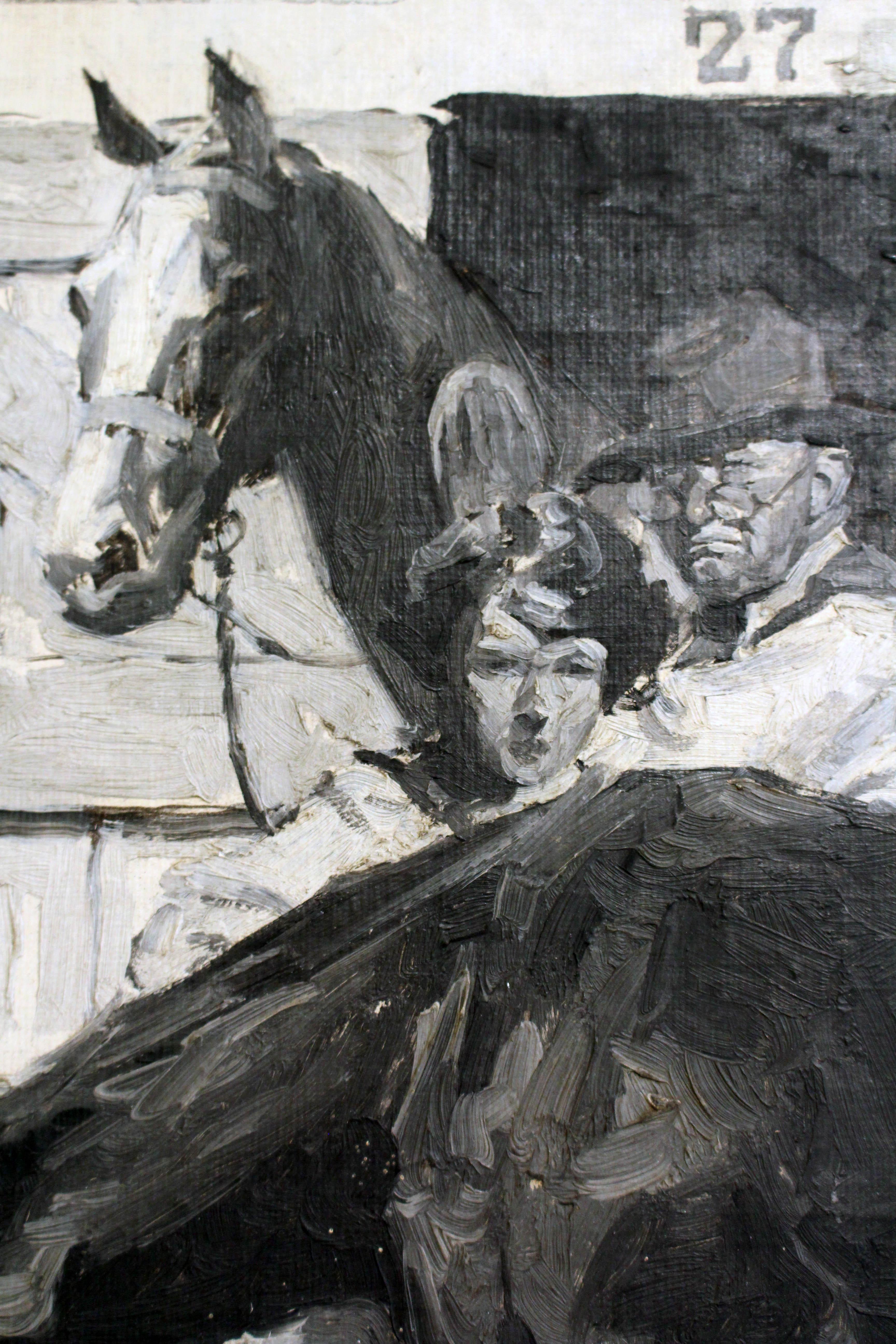 Grisaille oil on canvas painting, 