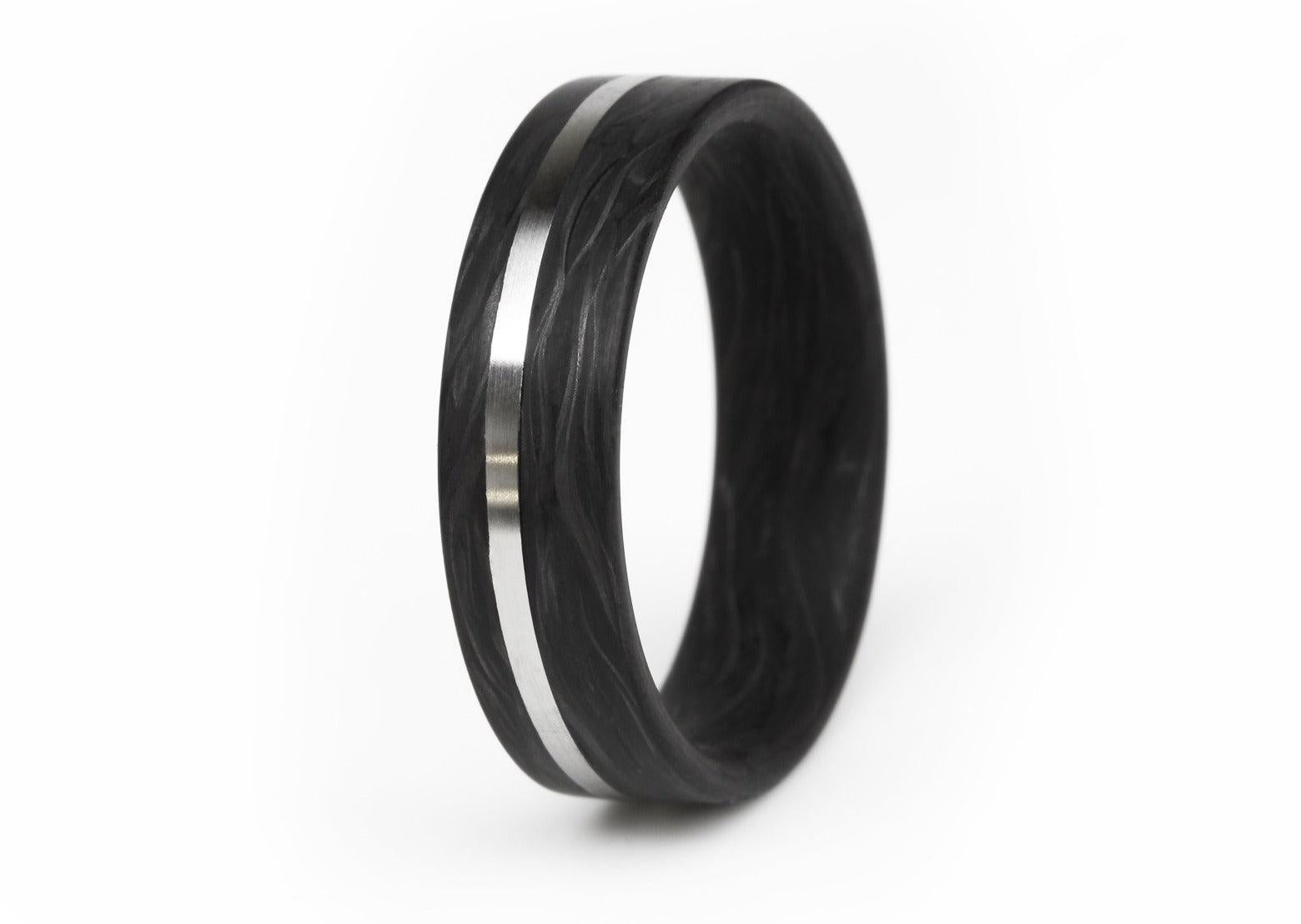 For Sale:  The Alton: Forged Carbon Fiber with Titanium Inlay 6mm Comfort Fit Wedding Band 2