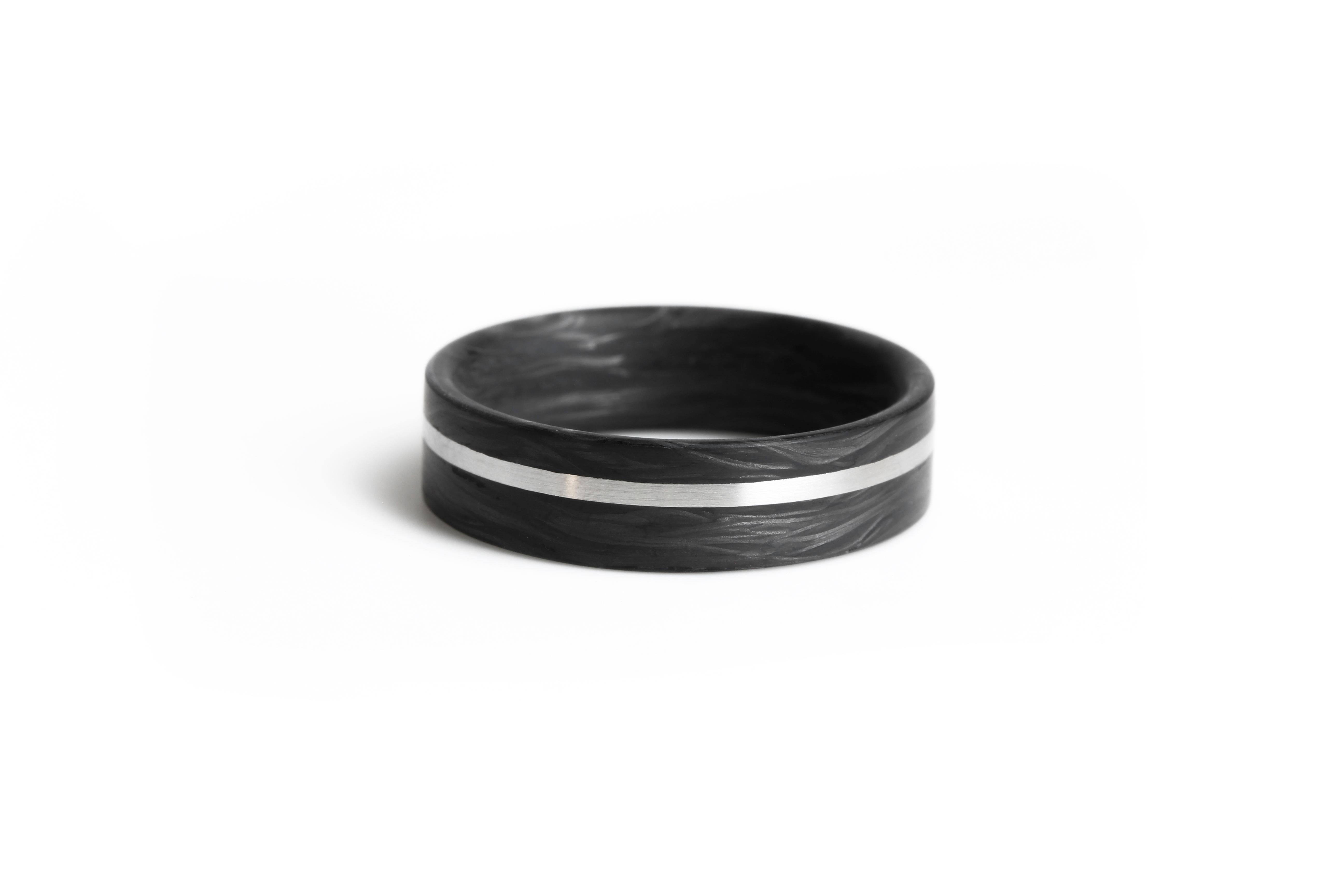 For Sale:  The Alton: Forged Carbon Fiber with Titanium Inlay 6mm Comfort Fit Wedding Band 3