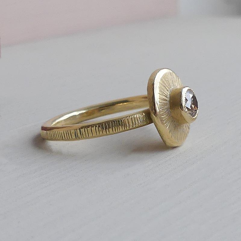 Artisan The Amanita Handmade Ring 18ct Fairmined Gold 0.2 carat Chocolate Diamond For Sale
