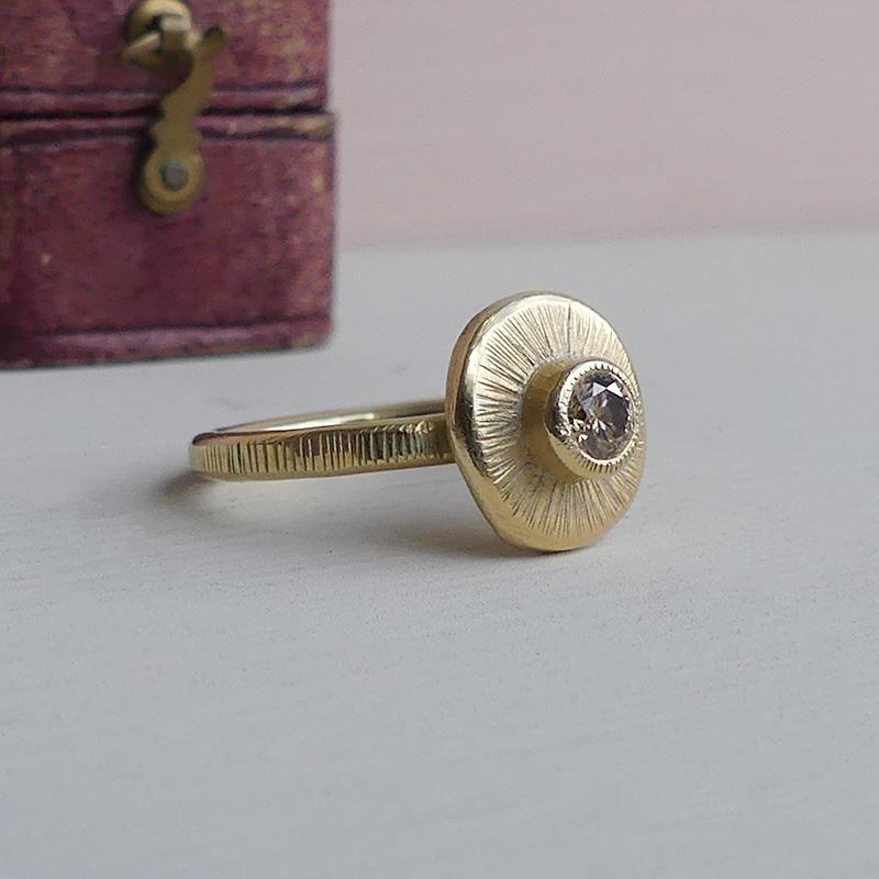 Brilliant Cut The Amanita Handmade Ring 18ct Fairmined Gold 0.2 carat Chocolate Diamond For Sale