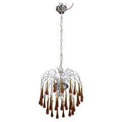The Amber Crown, Murano Chandelier Amber and Crystal Drops, 1970s