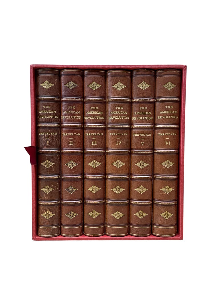 Trevelyan, Sir George Otto, Bart. The American Revolution. New York: Longmans, Green, and Co., 1915. New Edition. Octavo, six- volume set. Presented in period half leather and marbled covered boards, with gilt ruling, titles, and raised bands to