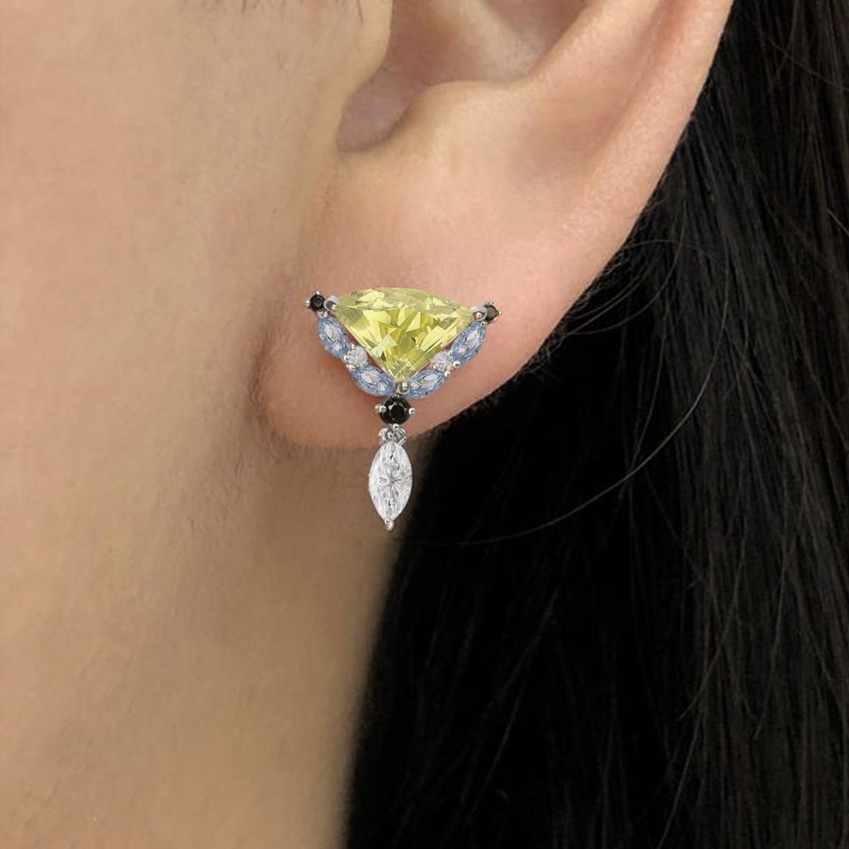 Mixed Cut The Amphitrite Sapphire Drop Earrings - Silver For Sale