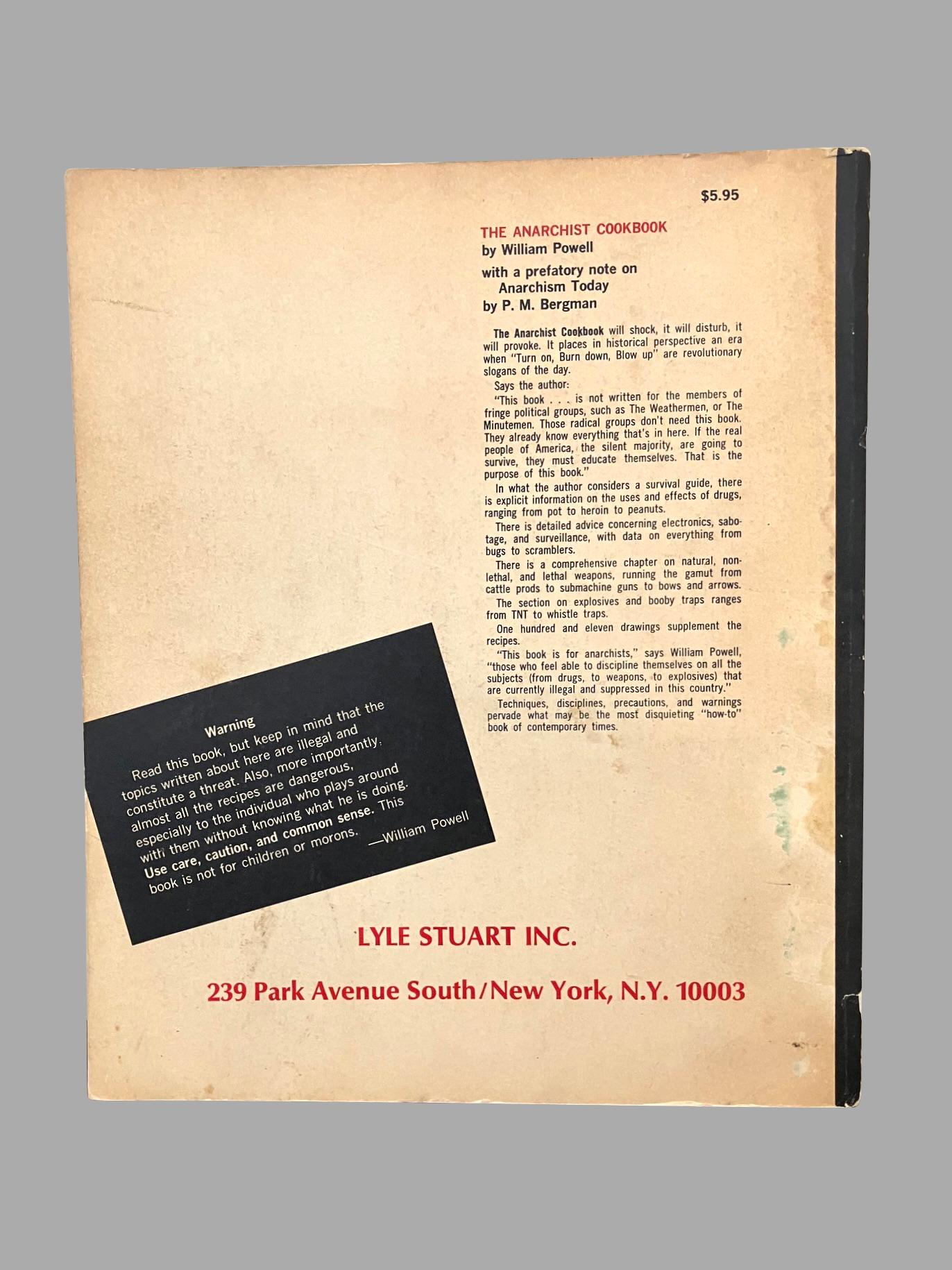 The Anarchist Cookbook, 1st Edition 2nd Printing by William Powell In Good Condition For Sale In San Francisco, CA