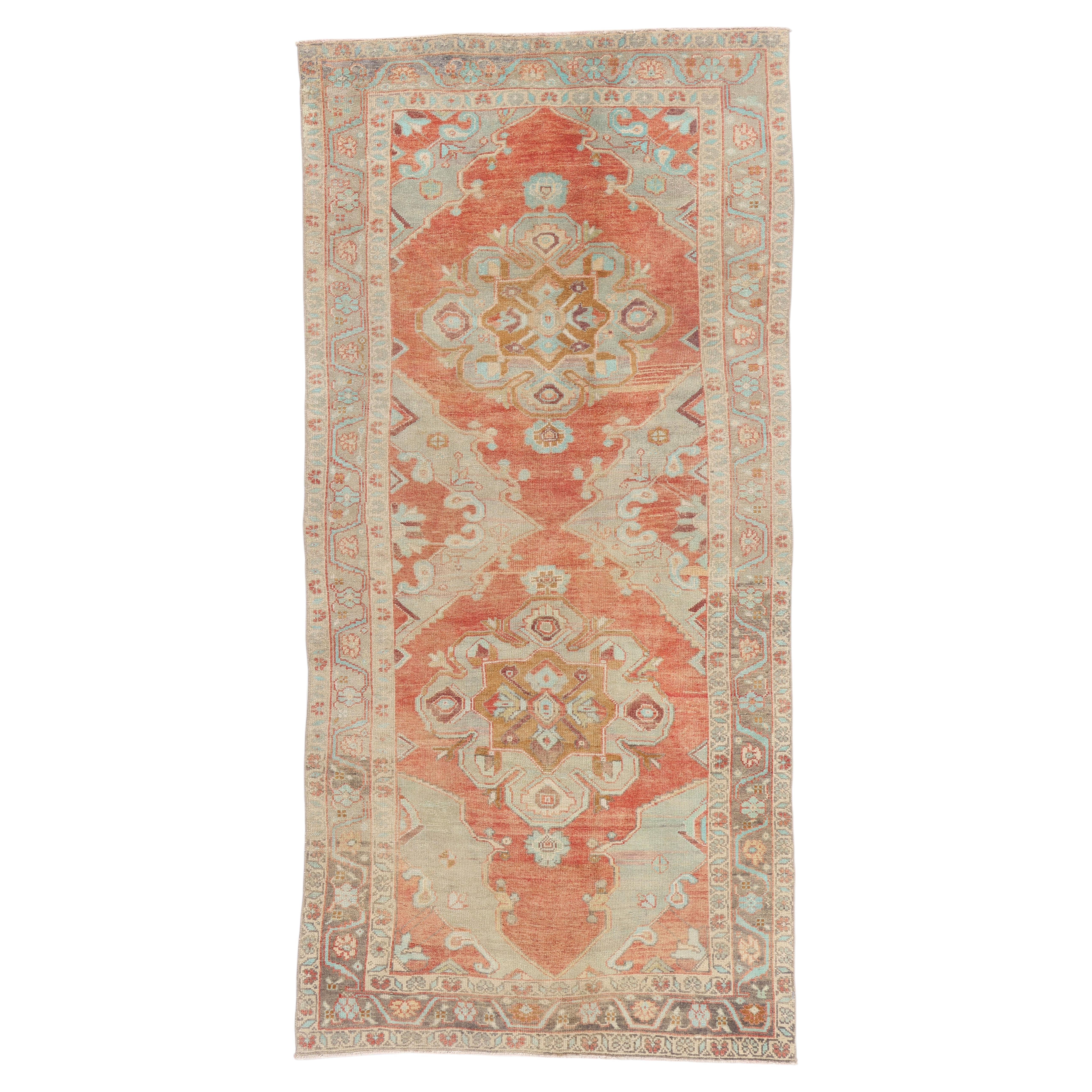The Anatolian Duet: Vintage Turkish Oushak Masterpiece of Sophisticated Elegance
