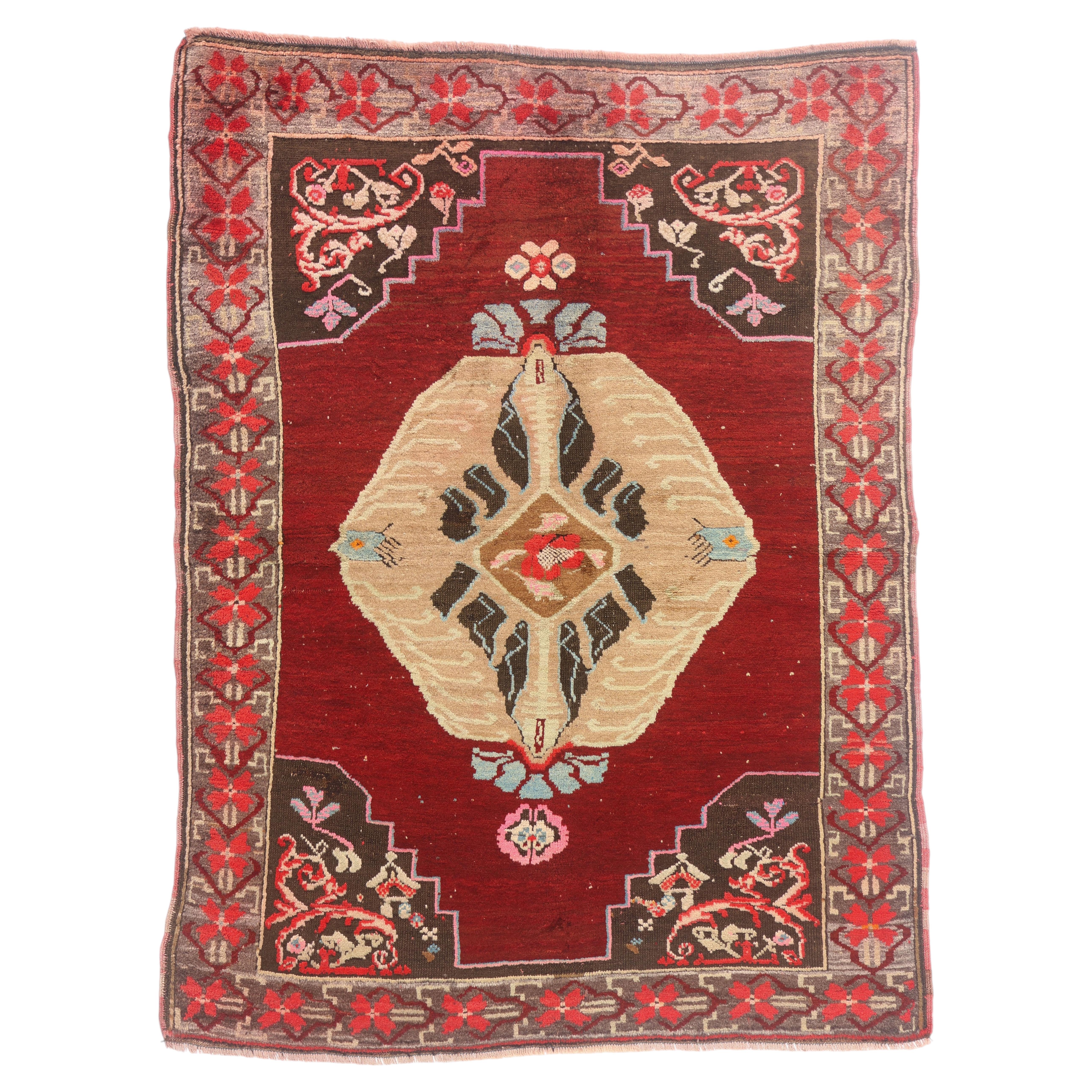 The Anatolian Emblem: A Vintage Turkish Oushak Masterpiece of Noble Elegance For Sale