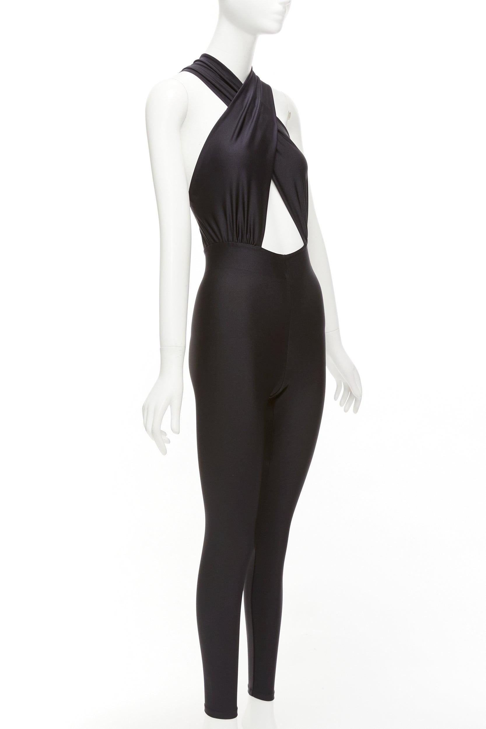 THE ANDAMANE Hola black stretchy cross front halter jumpsuit S In Excellent Condition For Sale In Hong Kong, NT
