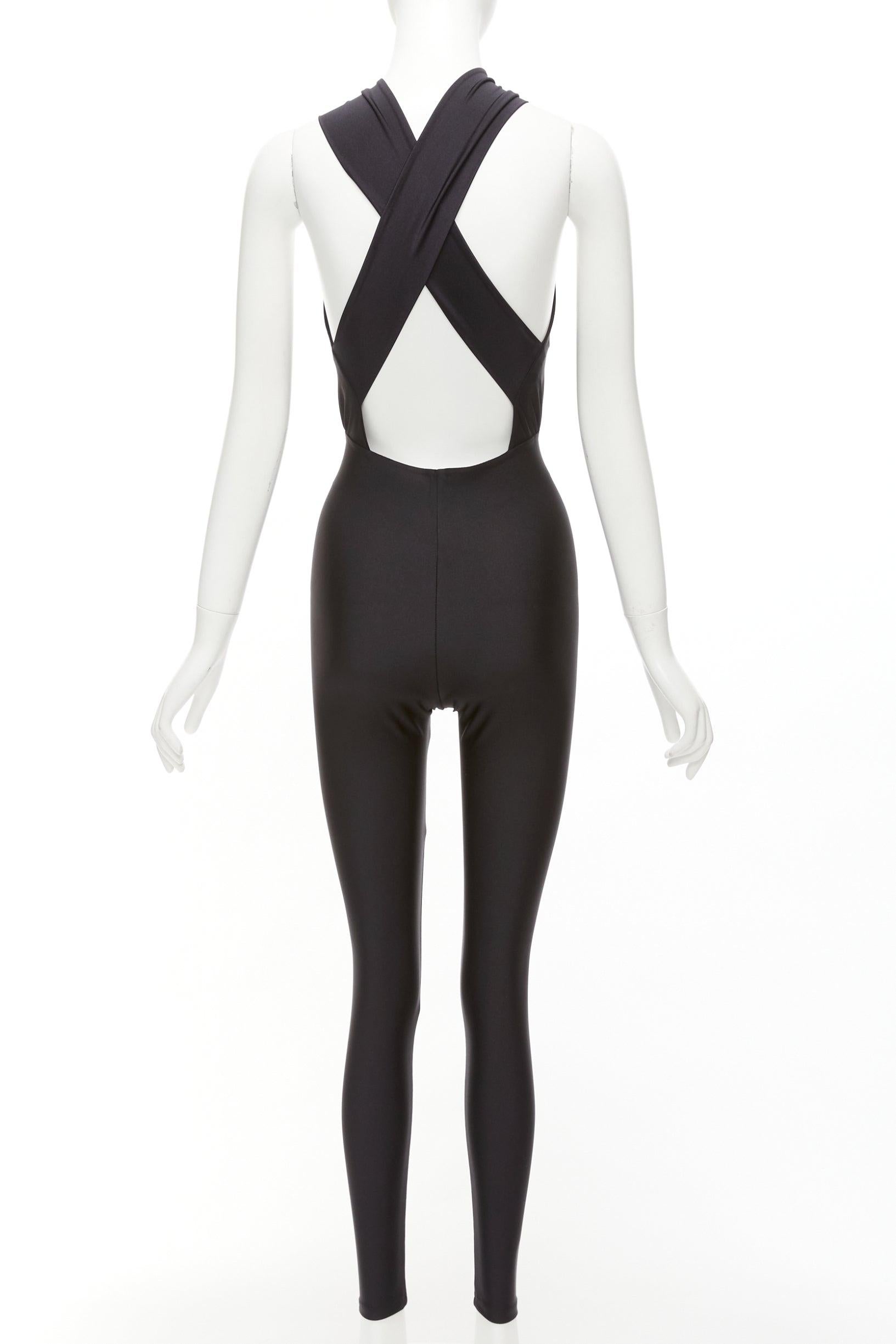 Women's THE ANDAMANE Hola black stretchy cross front halter jumpsuit S