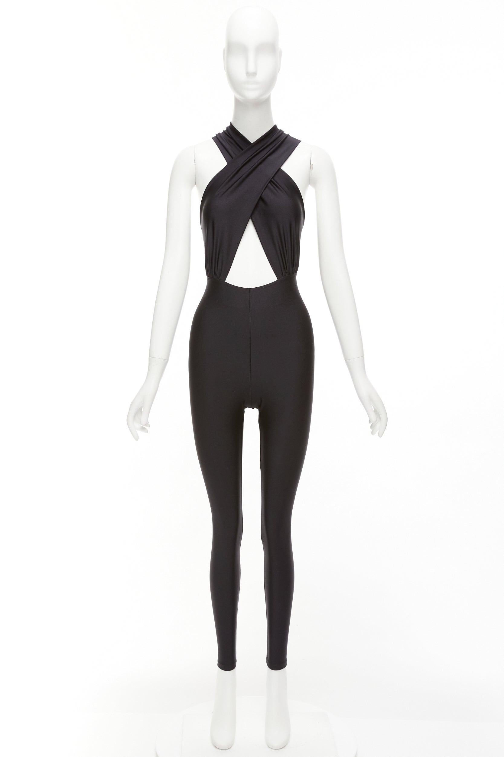 THE ANDAMANE Hola black stretchy cross front halter jumpsuit S 4