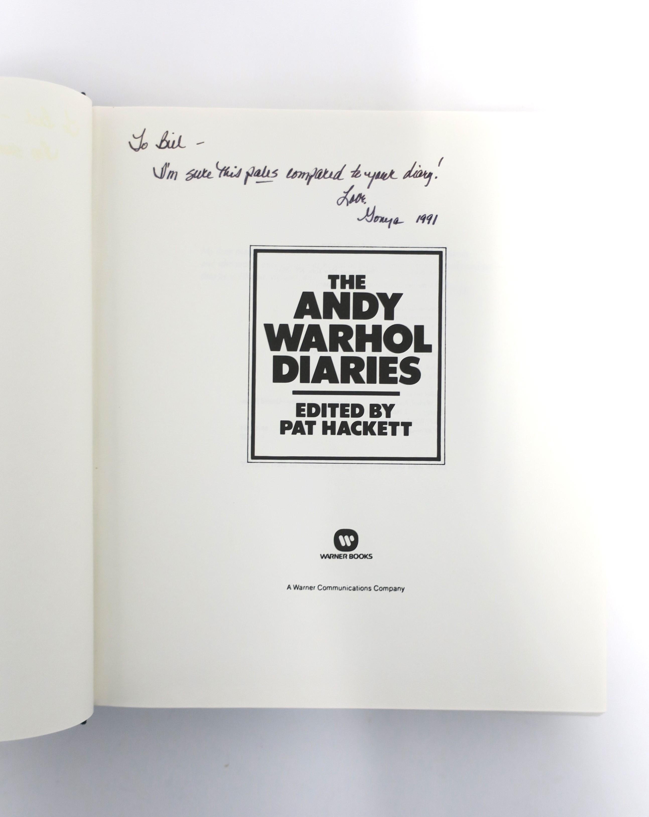 Américain Andy Warhol Diaries, Livre de bibliothèque ou de table basse à couverture rigide, 1989 en vente
