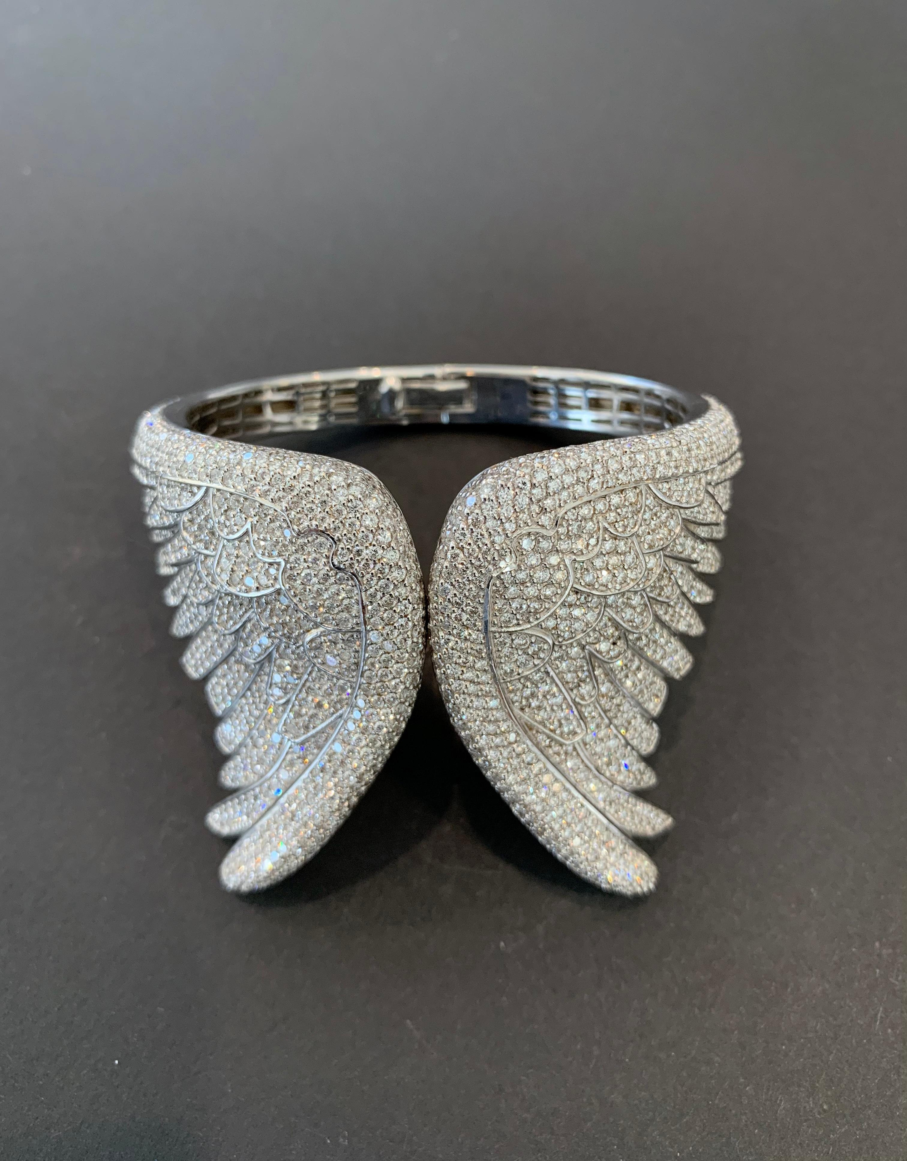 Modern White Diamond White Gold Bracelet Cuff, Angel Wing Cuff For Sale