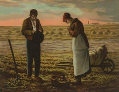 The Angelus at Sunset, After Millet, Antique European Chromolithograph, c.1900