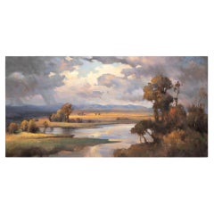 "Il pescatore (fiume Madison)" Pittura ad olio originale di Greg Parker