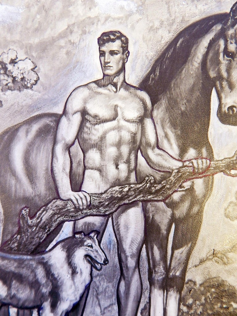 American 'The Animal Kingdom,' Art Deco Mural Study with Male Nudes by John Garth For Sale