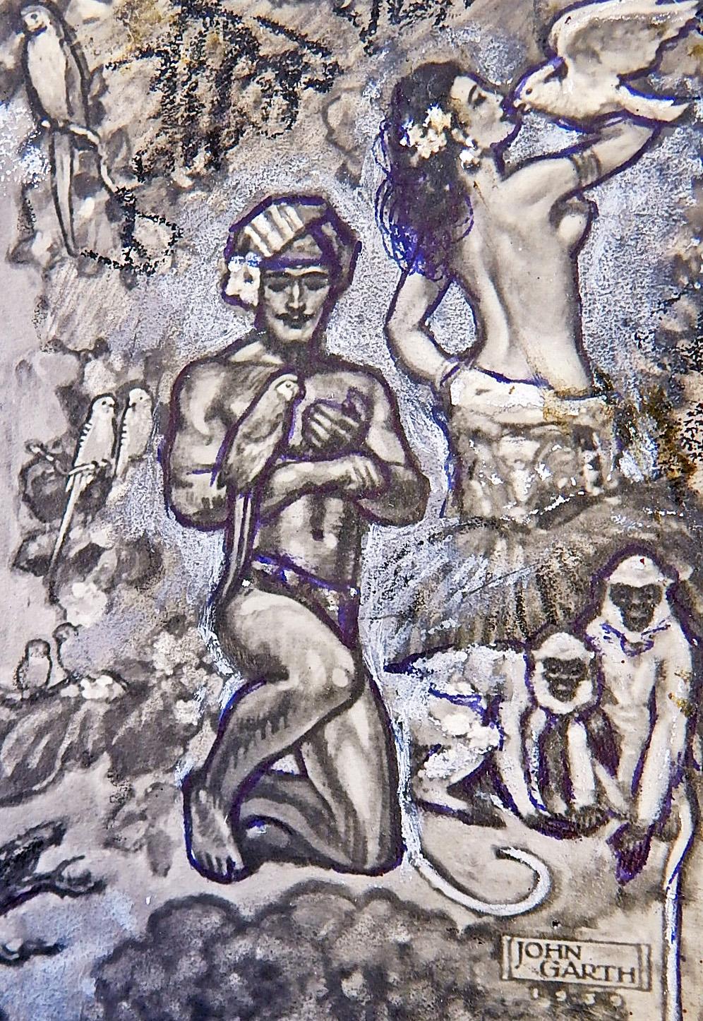 Milieu du XXe siècle « The Animal Kingdom (Le royaume des animaux), étude murale Art déco avec nus masculins de John Garth en vente