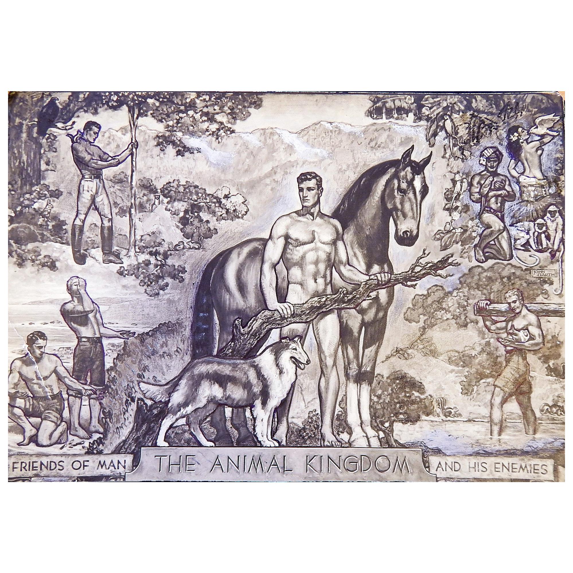 « The Animal Kingdom (Le royaume des animaux), étude murale Art déco avec nus masculins de John Garth
