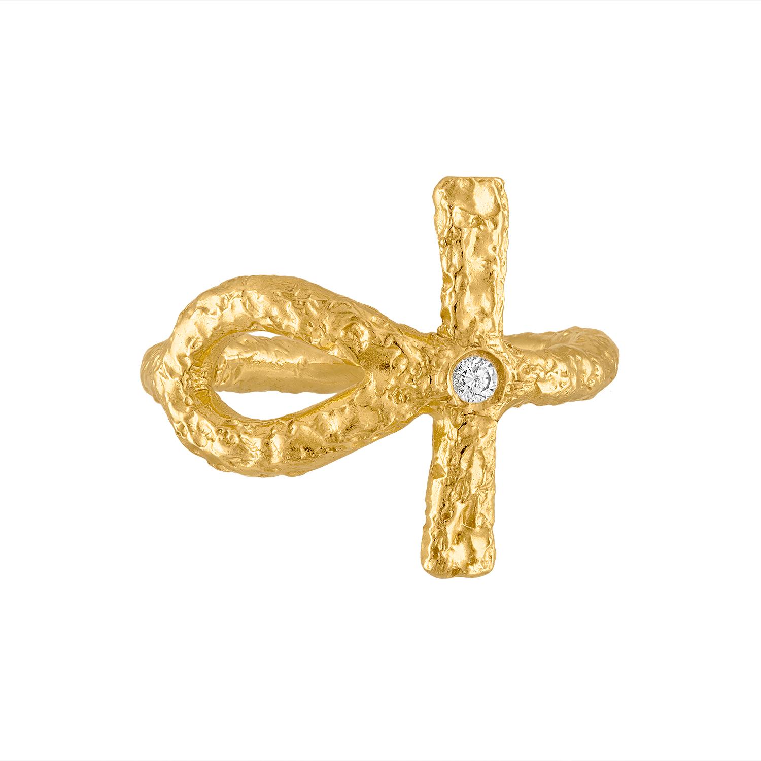 Round Cut The Ankh Ring in 22k gold For Sale