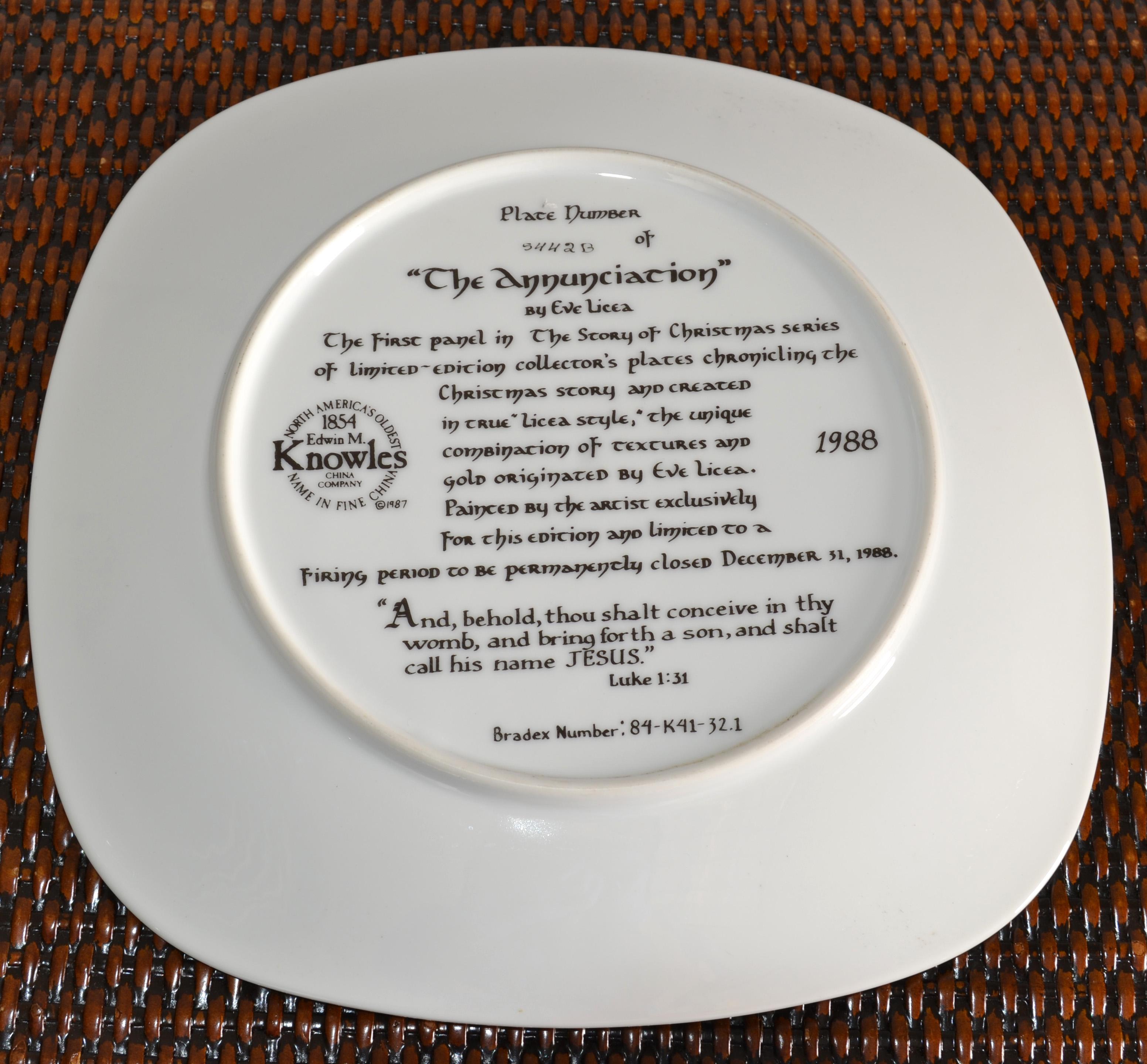 The Annunciation by Eve Licea, 1st Plate of The Story of Christmas Series, 1988 In Good Condition For Sale In Miami, FL