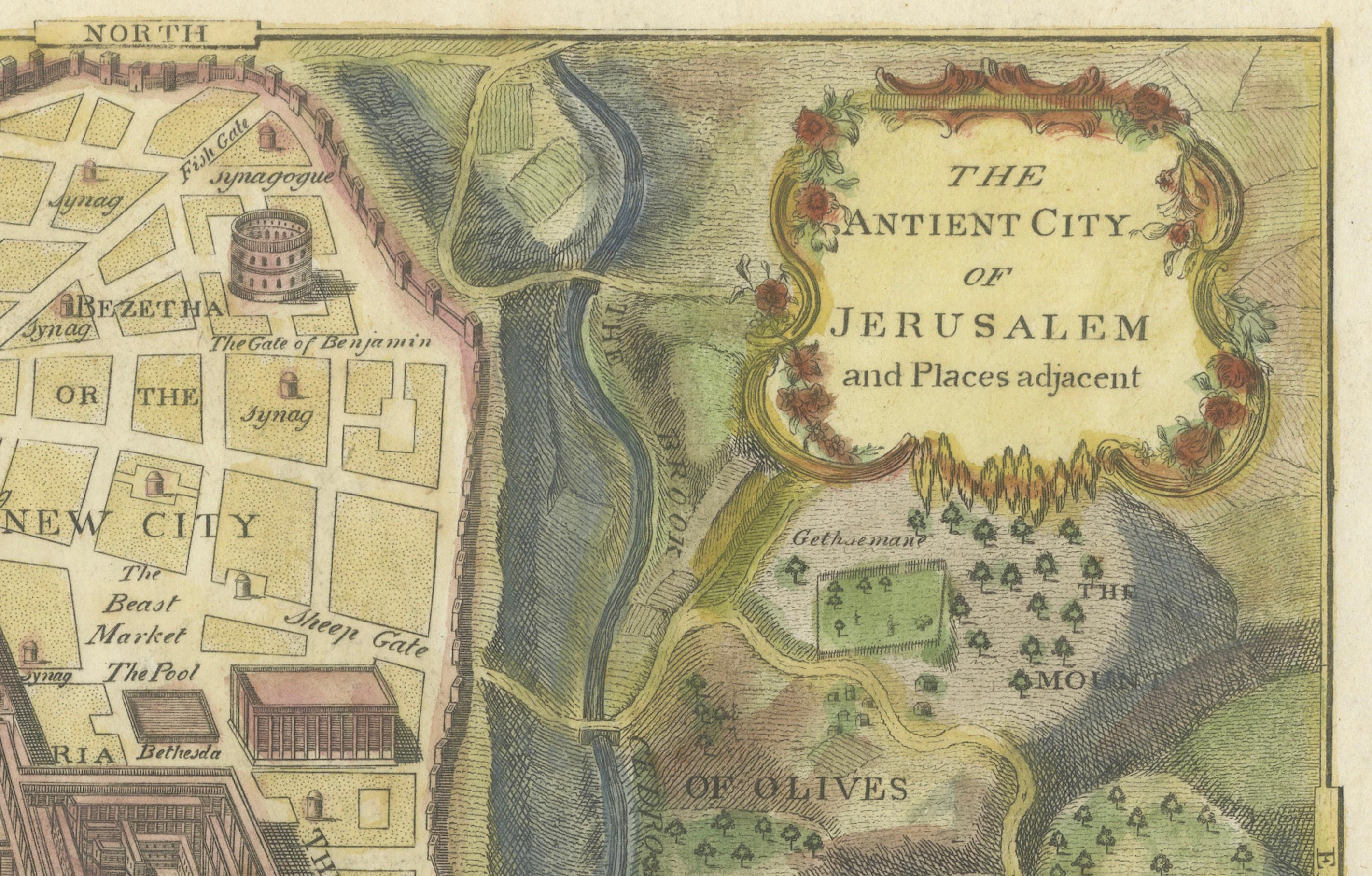The Antient City of Jerusalem and Places Adjacent, handkolorierte Karte, 1699 (Papier) im Angebot