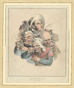 The Antiquaries Hand-Colored Lithograph, Satirical Caricature, c.1823