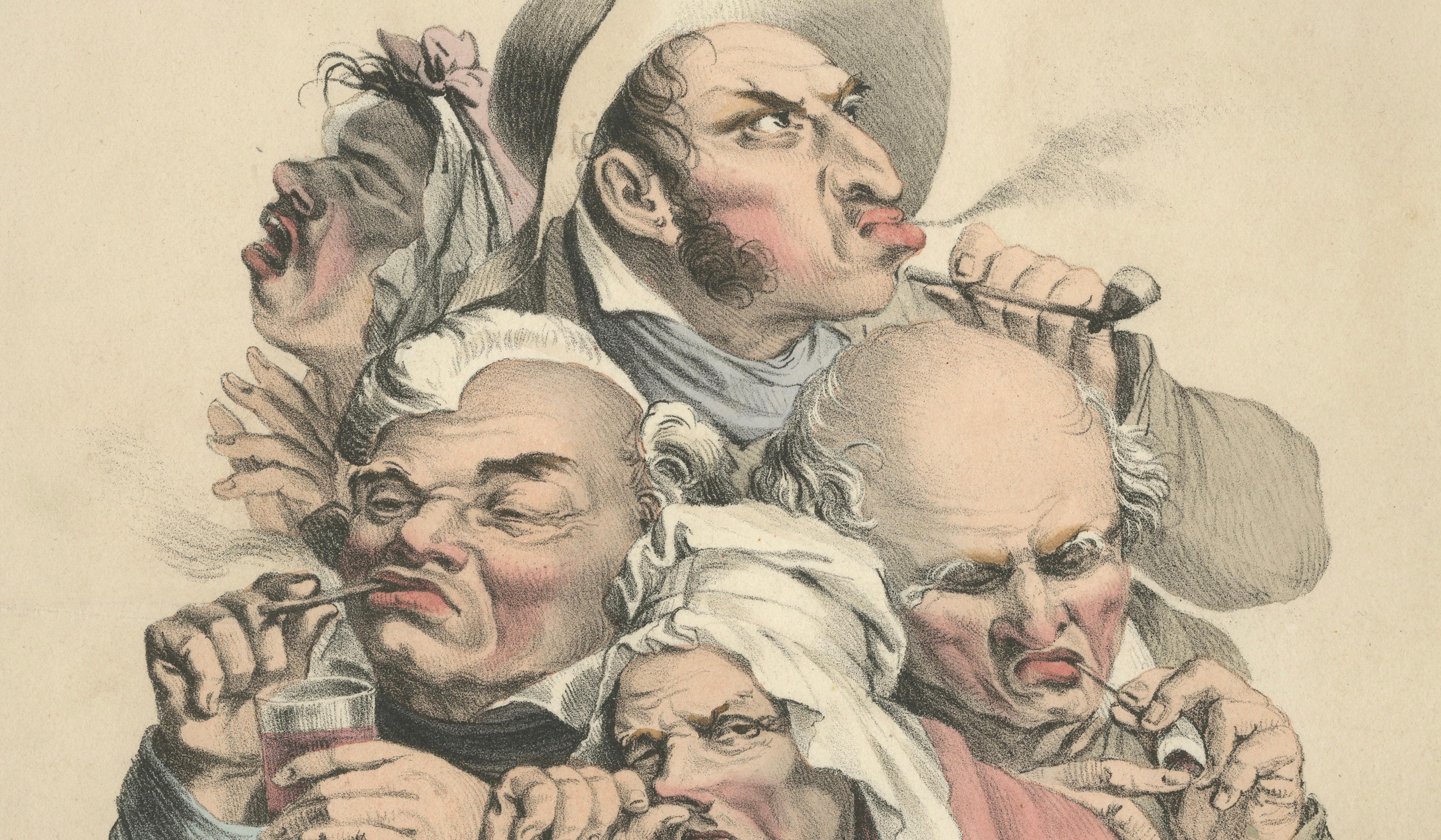 The Antiquaries Hand-Colored Lithograph, Satirical Caricature, c.1823