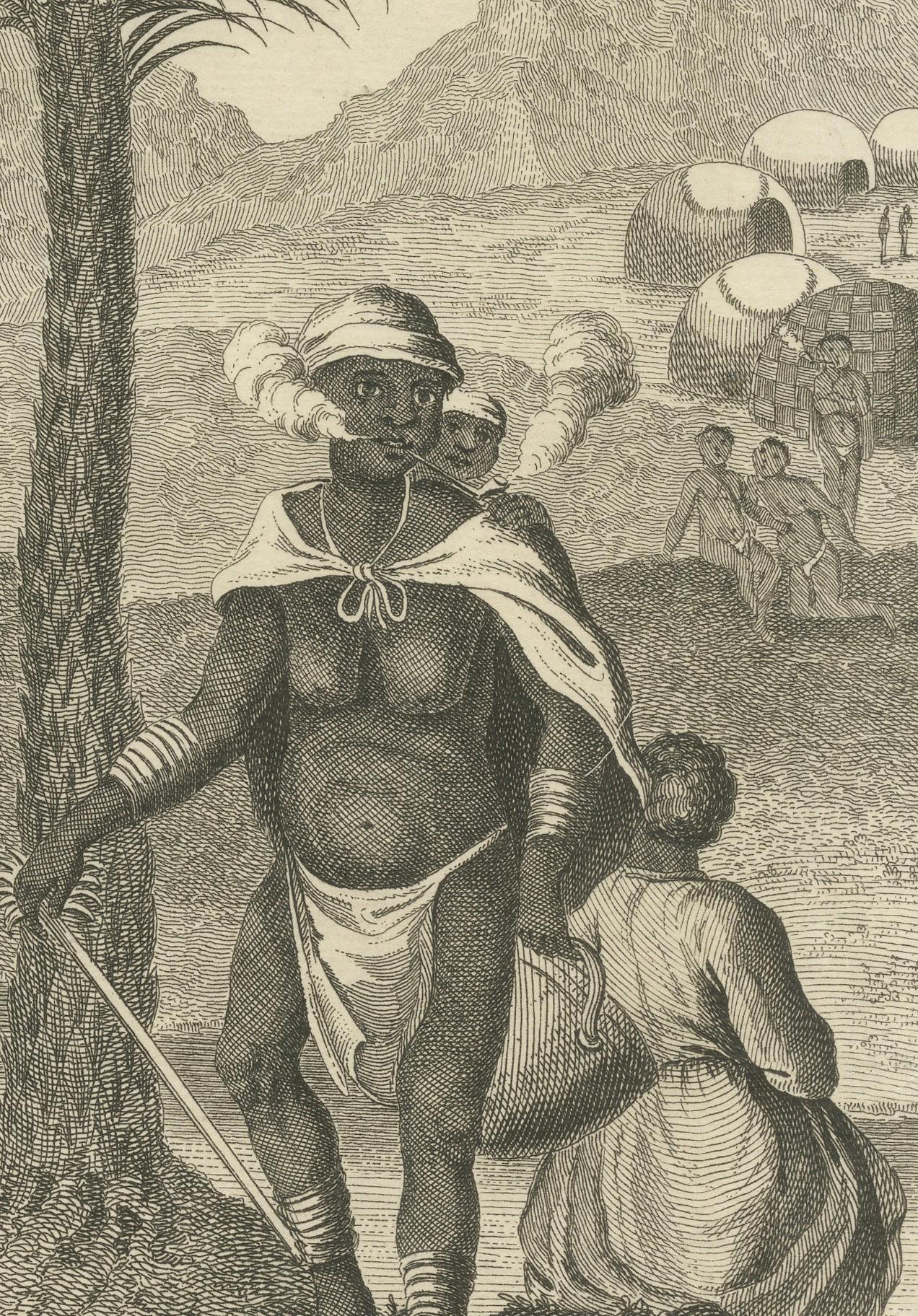 Engraved The Apparel of Hottentot Men and Women: Old Engraving, Cape of Good Hope, 1745 For Sale