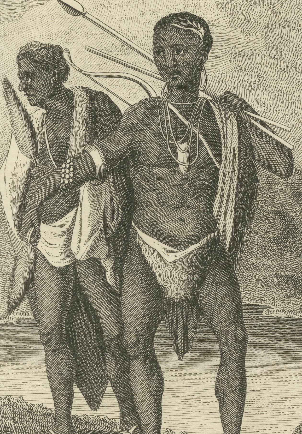 The Apparel of Hottentot Men and Women: Old Engraving, Cape of Good Hope, 1745 In Good Condition For Sale In Langweer, NL