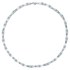 The Aquamarine Sapphire Custom Cut Tapered Baguette Choker, 10kt white gold