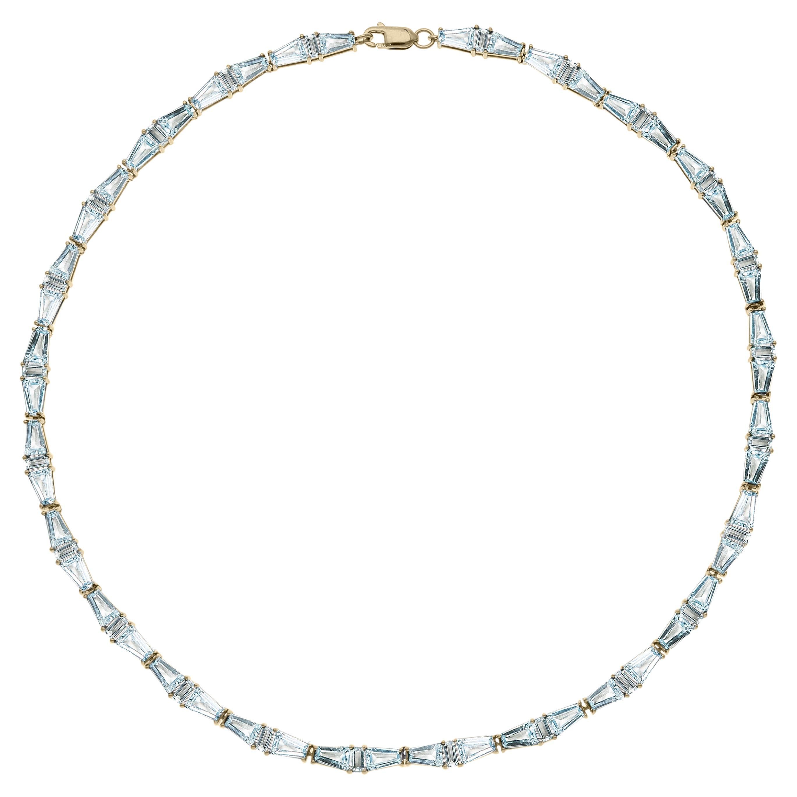 The Aquamarine Sapphire Custom Cut Tapered Baguette Choker, 10kt yellow gold For Sale