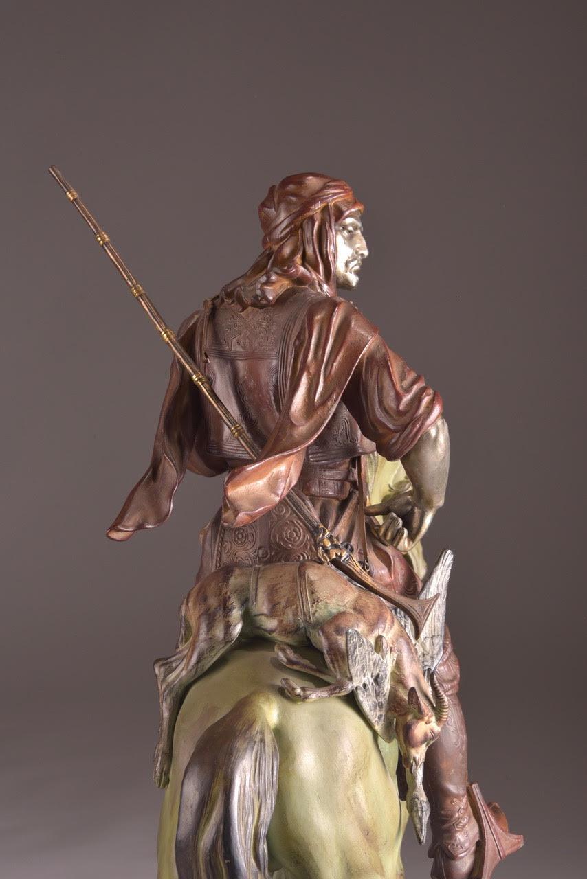 Art Nouveau The Arabian Hunter, Cold Painted Metal Statue by Barge For Sale