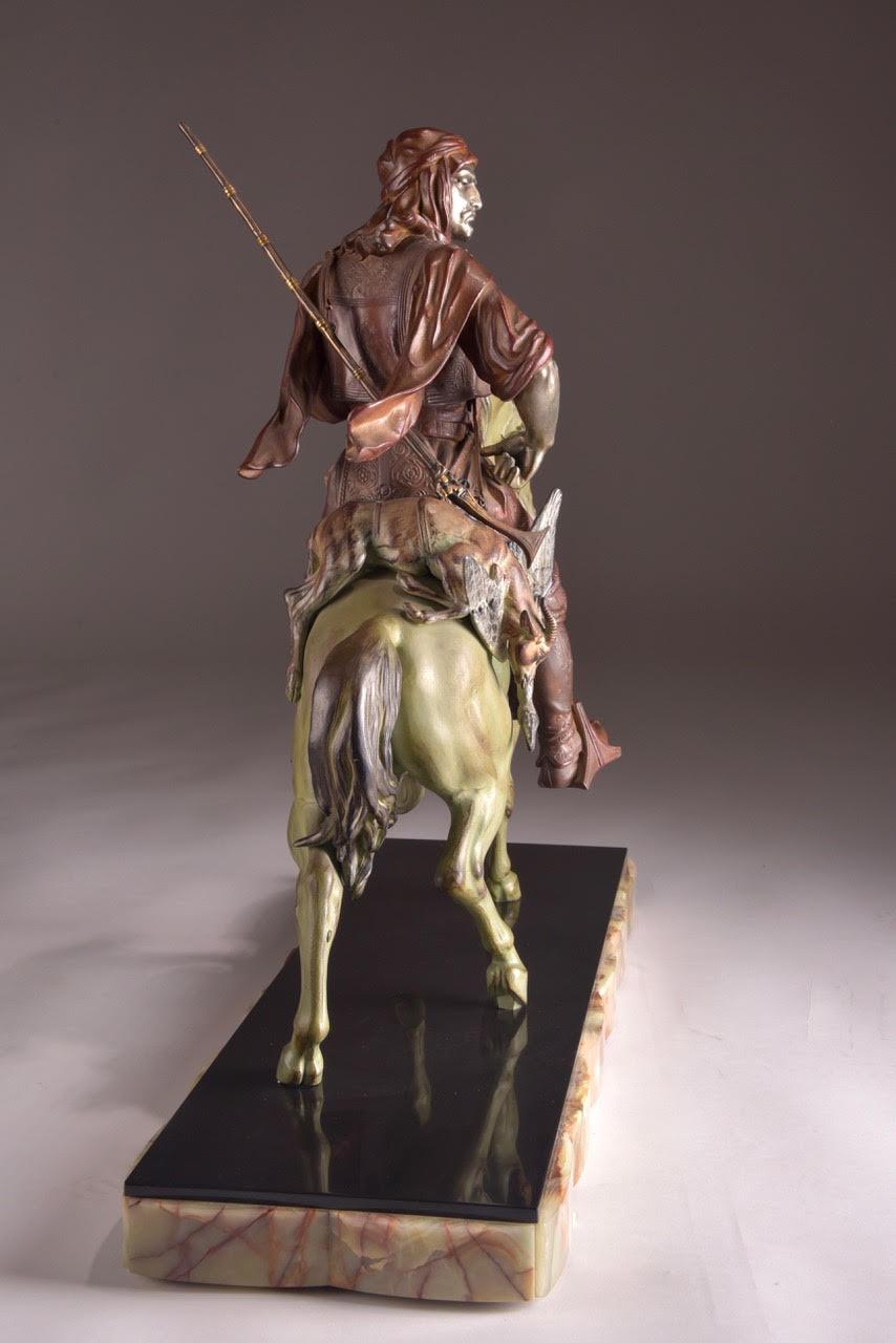 Cold-Painted The Arabian Hunter, Cold Painted Metal Statue by Barge For Sale