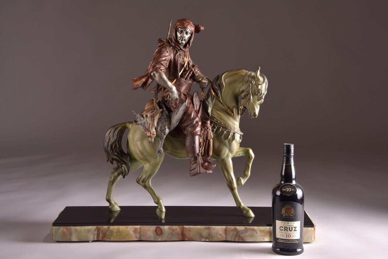 20th Century The Arabian Hunter, Cold Painted Metal Statue by Barge For Sale