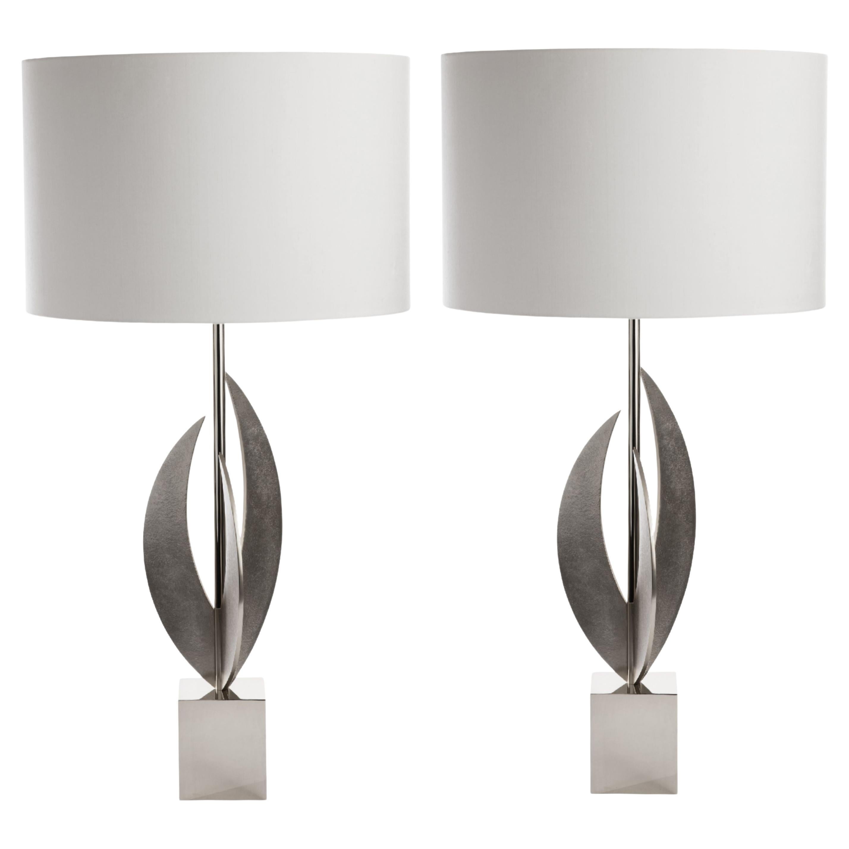 The Arc Lamp made of 3 Cast Bronze pieces mounted on a Brass plinth in Nickel