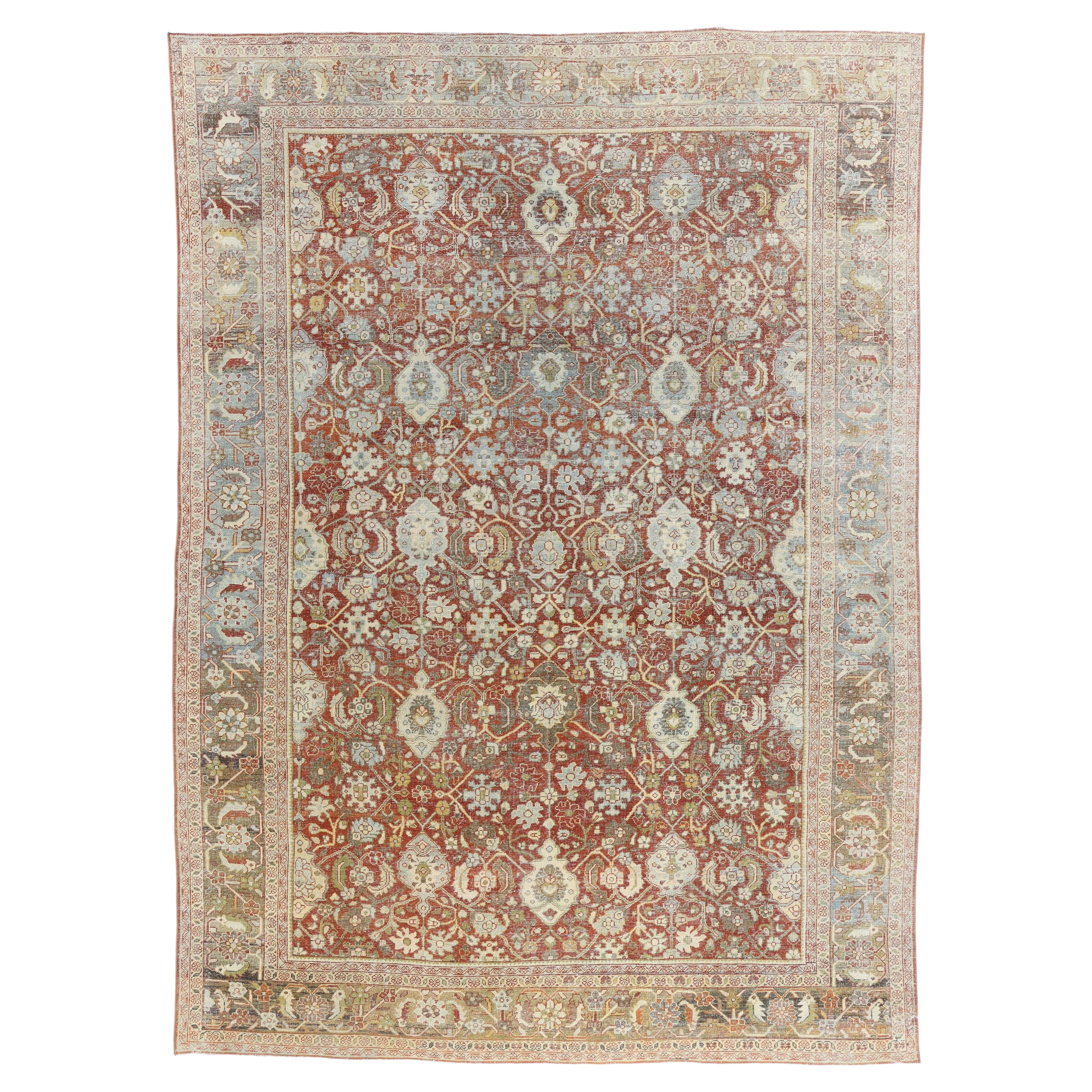 The Arcadian Reverie: An Antique Persian Mahal Masterpiece of Rustic Grace For Sale